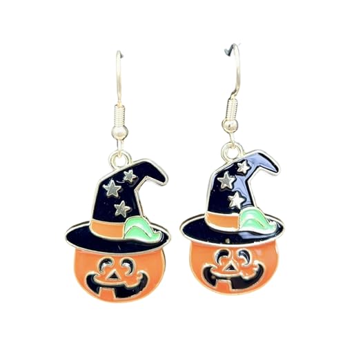 Einzigartige Kürbis-Fledermaus-Tropfen-Ohrringe aus recyceltem Metall, geeignet für festliche Anlässe und trendige Mode-Liebhaber, bequeme Halloween-Accessoire-Ohrringe, Einheitsgröße, Wie beschrieben von Ldabrye