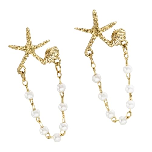 Elegante Goldene Seestar Schalenohrringe Für Frauen Bequemer Strandschmuck Mit Perlenkette Spezial Geschenk Muschel Perlen Kettenohrringe von Ldabrye