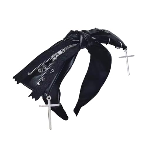 Haarband aus PU-Leder mit Schleife, mit Reißverschluss, für Damen, Teenager, Anime, Cosplay, gekreuzter Anhänger, japanisches Thema von Ldabrye