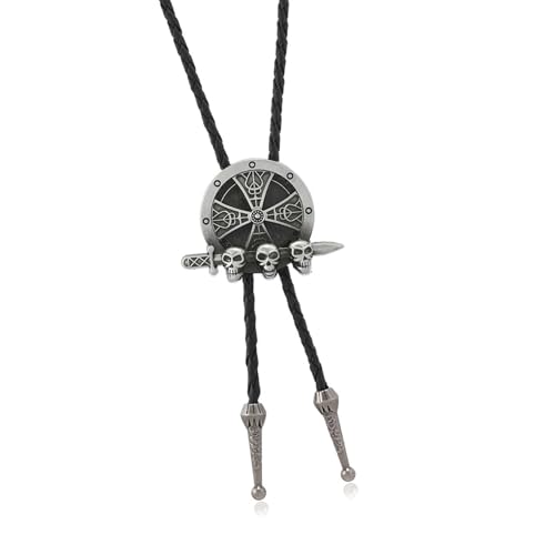 Herren-Halskette mit Totenkopf-Anhänger, verstellbare PU-Lederschnur, Punk-Schmuck, Accessoire für lässige Stile, Gothic-Bolo-Krawatte, Einheitsgröße von Ldabrye