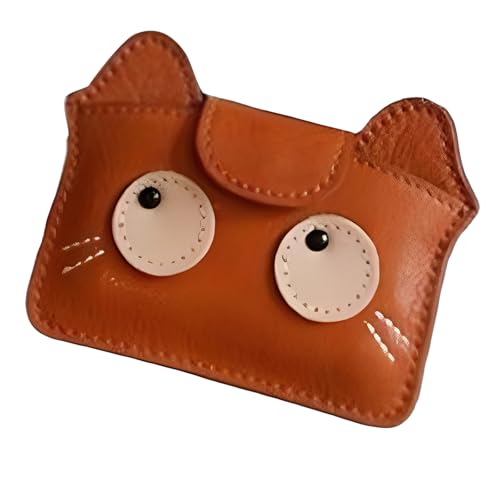 Kompaktes Katzenmuster PU Leder Kartenetui mit geräumigem Innenraum für Karten und Geldscheine Praktischer Retro Katzen Kartenhalter, braun, Mass Beauty von Ldabrye
