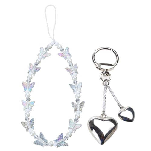 Ldabrye 2 Stück Elegante Herz Schmetterling Schlüsselbund Süßes Stil Telefon Schmucktasche Accessoires Bag Anhänger Geschenk Für Modeliebhaber Herz Schmetterling Telefon Charme von Ldabrye