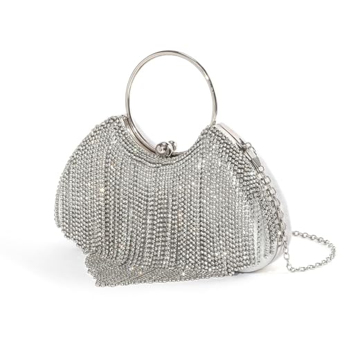 Ldabrye Damen Quasten Schultertasche Clutches Geldbörse Strass Abendkette Riemen Crossbody Handtasche für Abschlussball Frauen Quasten Clutches Geldbörse Strass Schulter für Abschlussball Hochzeit von Ldabrye
