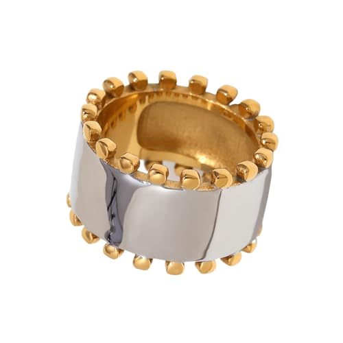 Ldabrye Einfache Goldene Perlenakzent Ohrringe Fingerringe Übertrieben Manschettenknopf Edelstahl Textur Soziales Sammeln Zubehör von Ldabrye