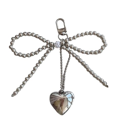 Ldabrye Eleganer Silber Bowknot Charm Anhänger Zarter Perlenanhänger Keychain Mode Bowknot Phone Gurte Kette Origination Mode Accessoire von Ldabrye