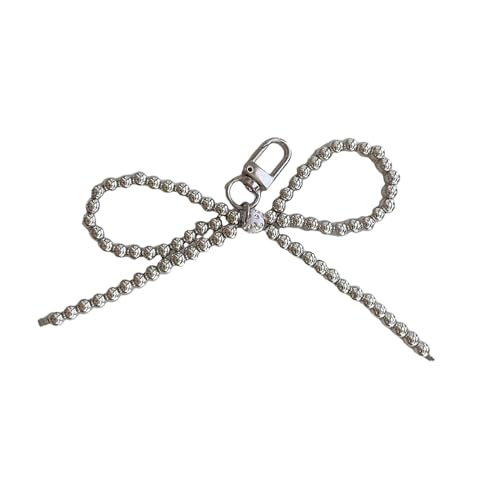 Ldabrye Eleganer Silber Bowknot Charm Anhänger Zarter Perlenanhänger Keychain Mode Bowknot Phone Gurte Kette Origination Mode Accessoire von Ldabrye