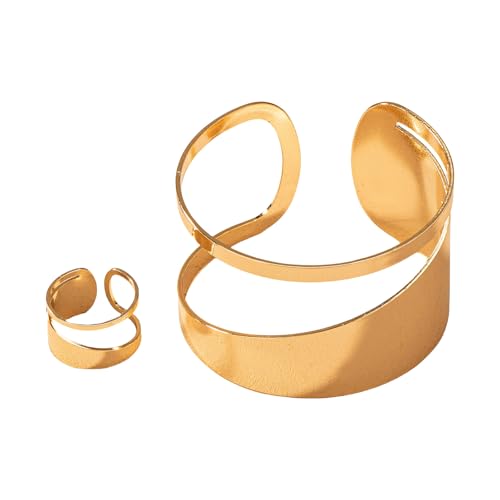 Ldabrye Elegante Armreifarmbänder Schmuck Set Trendy Gold Set Für Frauen Hohl Kreisförmige Ringe Und Armreifen Accessoire Elegant Gold von Ldabrye