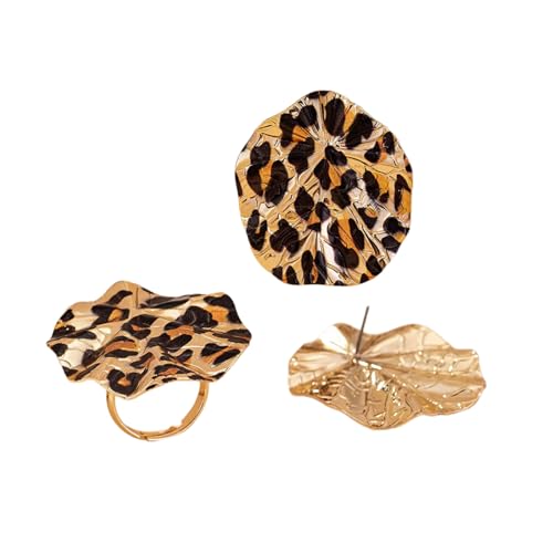 Ldabrye Elegante Ohrringe und Ringe mit Leopardenmuster, Dekoration für Modebegeisterte und Partygänger, Outfits, einzigartiges Leopardenmuster-Zubehör von Ldabrye