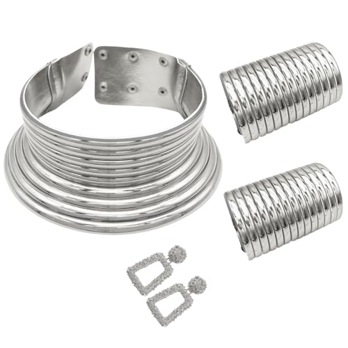 Ldabrye Elegantes Tribal-inspiriertes Schmuck-Set mit langem Hals, zeitgenössisches ethnisches Halsband und Ohrringe für Partys von Ldabrye