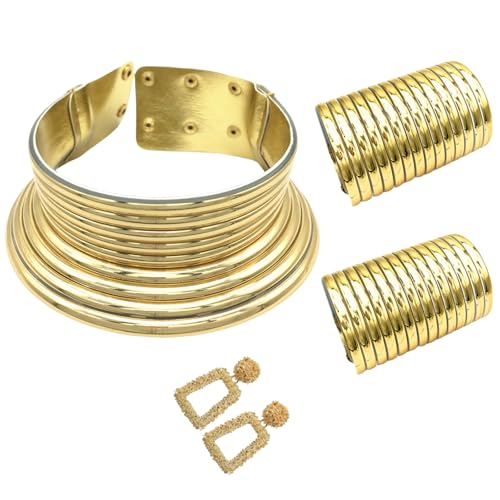 Ldabrye Elegantes Tribal-inspiriertes Schmuck-Set mit langem Hals, zeitgenössisches ethnisches Halsband und Ohrringe für Partys von Ldabrye