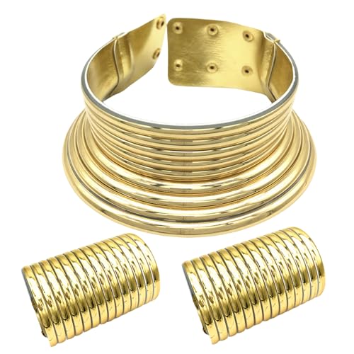 Ldabrye Elegantes Tribal-inspiriertes Schmuck-Set mit langem Hals, zeitgenössisches ethnisches Halsband und Ohrringe für Partys von Ldabrye