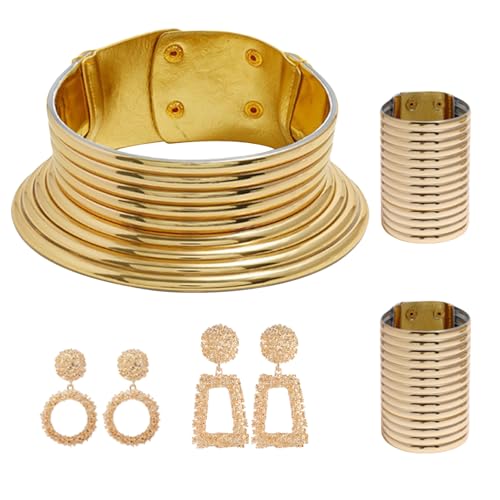 Ldabrye Elegantes Tribal-inspiriertes Schmuck-Set mit langem Hals, zeitgenössisches ethnisches Halsband und Ohrringe für Partys von Ldabrye