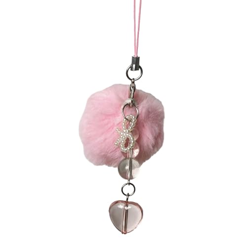 Ldabrye Entzückende Herz Perlen Telefon Anhänger Weiche Kaninchenbällchen Telefonbandhänge Schmuck Süßes Schlüsselbundzubehör Bag Einzigartige Handgefertigte Handyanhänger von Ldabrye