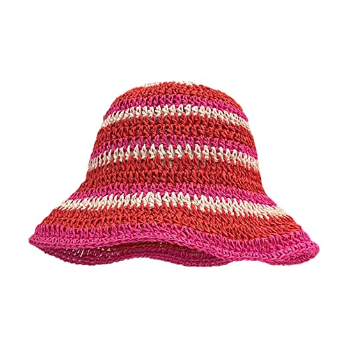 Ldabrye Fischerhut, Sommerhut, Fischerhut, breite Krempe, Strohhut, rosarot, Einheitsgröße von Ldabrye