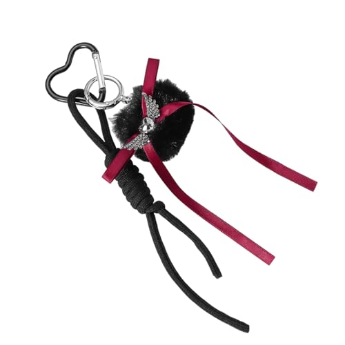 Ldabrye Handgemachte Schlüsselkette Einzigartige Kirschen Bowknot Herz/Schwarze Pompoms Schlüsselbund Geflochten von Ldabrye