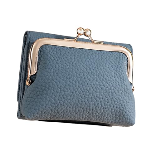 Ldabrye Kompakte Damengeldbörse mit Kuss-Lock-Münzfach und klarem Fenster, kurze Geldbörse, Kartenhalter für den täglichen Gebrauch, blau, 13 cm von Ldabrye