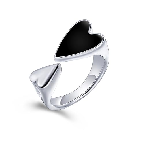 Ldabrye Mode Schwarze Liebe Herzringe Für Frauen Verstellbare Eröffnungsringe Accessoire Schmuck Geschenk Für Geburtstage Zeitgenössischer Stapelbarer von Ldabrye