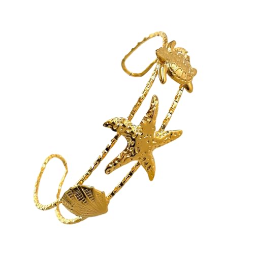 Ldabrye Openable Beach Themed Seestern Conch Charm Wrist Jewelry Stainless Steel Adjustable Armreif For Daily Wear Flexible Sizing Trendy Hand Jewelry, Einheitsgröße, Wie beschrieben von Ldabrye