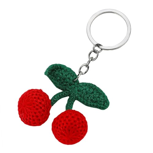 Ldabrye Schöner robuster Garn-Anhänger mit Kirschen, handgefertigt, modisches Accessoire zum Personalisieren von Schlüsselanhängern und Geschenken von Ldabrye
