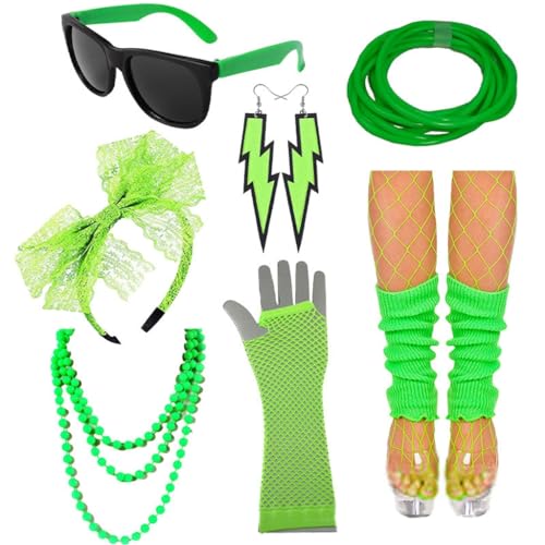 Ldabrye Stirnband, festliche 80er-Jahre-Ohrringe, Beinstulpen, Stirnband, Sonnenbrille für Kostüm, Halloween, Party, Handgelenk-Handschuhe für Verkleidungspartys, Haarband, Haarschmuck für Frauen und von Ldabrye