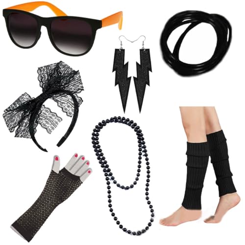 Ldabrye Stirnband, festliche 80er-Jahre-Ohrringe, Beinstulpen, Stirnband, Sonnenbrille für Kostüm, Halloween, Party, Handgelenk-Handschuhe für Verkleidungspartys, Haarband, Haarschmuck für Frauen und von Ldabrye