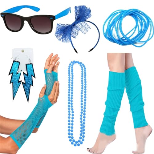 Ldabrye Stirnband, festliche 80er-Jahre-Ohrringe, Beinstulpen, Stirnband, Sonnenbrille für Kostüm, Halloween, Party, Handgelenk-Handschuhe für Verkleidungspartys, Haarband, Haarschmuck für Frauen und von Ldabrye