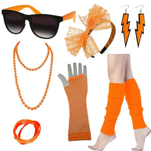 Ldabrye Stirnband, festliche 80er-Jahre-Ohrringe, Beinstulpen, Stirnband, Sonnenbrille für Kostüm, Halloween, Party, Handgelenk-Handschuhe für Verkleidungspartys, Haarband, Haarschmuck für Frauen und von Ldabrye