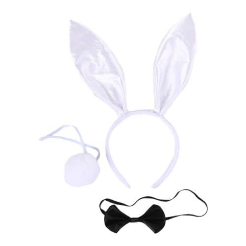 Ldabrye Stirnband 1 Set Plüsch Kaninchen Ohr Form Haarband Cosplay Schwanz und Fliege Anzug Kopfschmuck Karneval Geburtstag Party Set für Kinder Haarband Haarschmuck für Frauen Mädchen von Ldabrye