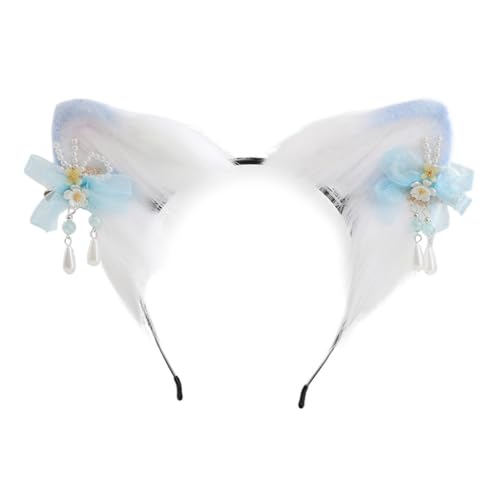 Ldabrye Stirnband Cartoon Füchse Katze Ohr Form Haarreifen mit Blume Haarnadel Dekor Haarhalter Cosplay Party Kopfbedeckung für Jugendliche Erwachsene Haarband Haarschmuck für Frauen Mädchen von Ldabrye