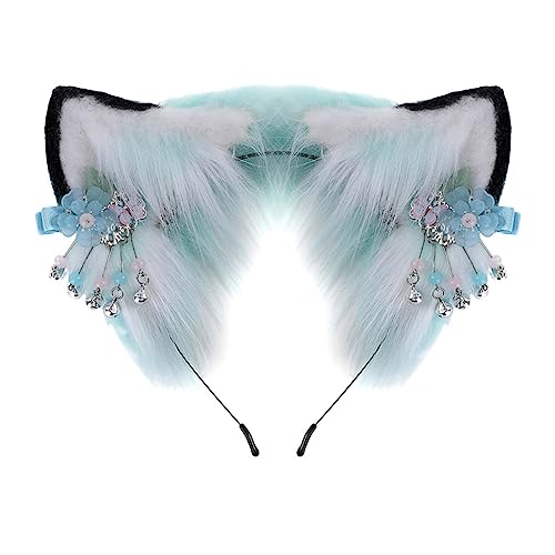 Ldabrye Stirnband Cartoon Wolf Ohr Form Haarreifen mit baumelnden Blumen-Dekoren Haarhalter Cosplay Party Kopfbedeckung für Jugendliche Erwachsene Haarband Haarschmuck für Frauen Mädchen von Ldabrye