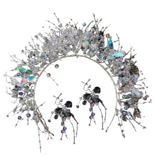 Ldabrye Stirnband Elegant Kristall Schmetterling Haarband Ohrclip Hochzeit Stirnband für Braut Frisur Haarband Haarschmuck für Frauen Mädchen von Ldabrye