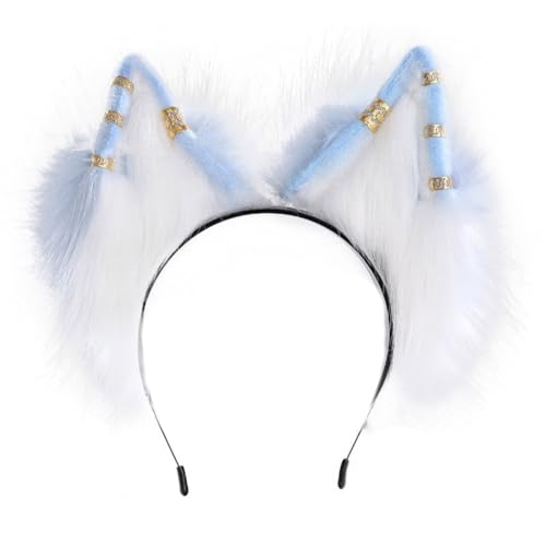 Ldabrye Stirnband Halloween Wolf Ohr Haarband mit Metall Ohrring Rollenspiel Wolf Ohr Stirnbänder Realistische Katzen Ohr Haarband für Mädchen Make-up Haarband Haarschmuck für Frauen Mädchen von Ldabrye