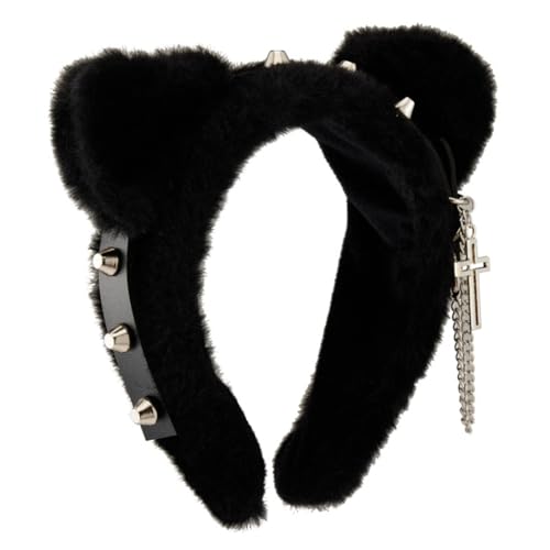 Ldabrye Stirnband Harajuku Plüsch Katzen Haarband mit Metall Ohrring Frau Fotografie Haarband Haarband Haarschmuck für Frauen Mädchen von Ldabrye