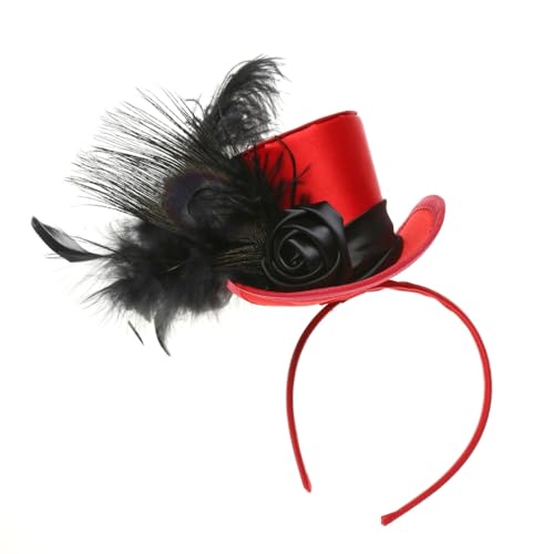 Ldabrye Stirnband Kopfbedeckung mit Rosenfeder Zylinder für Halloween Neujahr Braut Party Haarband Haarschmuck für Frauen Mädchen von Ldabrye