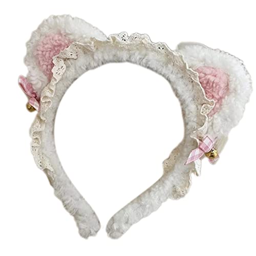 Ldabrye Stirnband Rüschen Spitze für Katzenohren Haarreifen mit Glocken Schleifen Kätzchen Ohren Stirnband Plaid Bowknots Haarband Lolita Kopfbedeckung Haarband Haarschmuck für Frauen Mädchen von Ldabrye