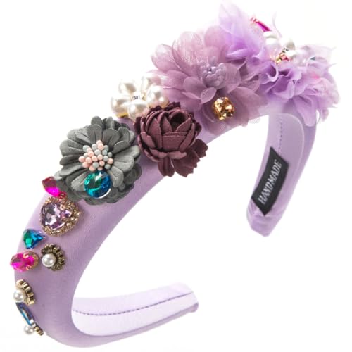 Ldabrye Stirnband mit Frühlingsblumen, Stirnband, Gesichtswäsche, Haarband, weiblich, Strass, Nieten, Haarband, Haarschmuck für Damen und Mädchen von Ldabrye