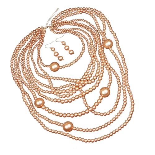 Ldabrye Styllish Mehrschichtiger Perlen Schmuckset Halskette Ohrringe Perfekt Für Modische Frauen Die Eleganz Und Vielseitigkeit Suchen von Ldabrye