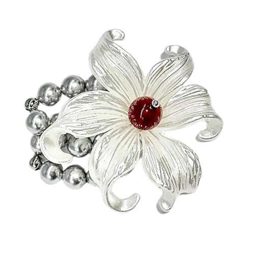 Ldabrye Übergroße Blumenaussage Handringe Retro Weißer Ton Hochzeitsfeier Open Blumen Ringe Schmuck Für Frauen Vielseitiger Ehering von Ldabrye