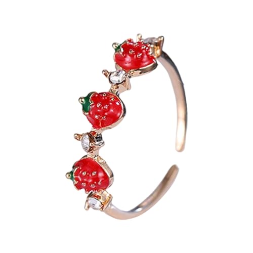 Ldabrye Verspielte Strawberry Akzentringe Mit Stecker Set Cubic Zirkonia Stones Verstellbares Band Design Trendy Accessoire Für Jugendliche Mädchen Jene Stylische Stilvolle Cocktailring von Ldabrye