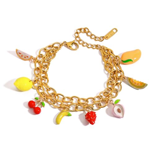Ldabrye Verstellbarer Obst Anhänger Armband Orament Für Frauen Mode Schmuck Geschenkideen Einzigartige Obst Designs Edelstahlschmuck von Ldabrye