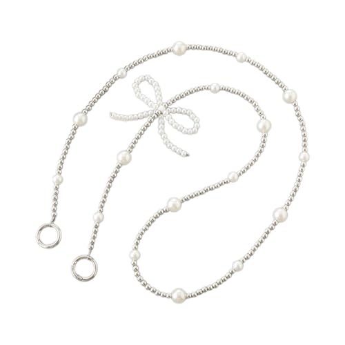 Ldabrye Vielseitige Kette Hängende Dekoration Verspielte Perlen Telefon Quasten Mit Bowknot Elegantes Telefon Crossbody Ornament Cross Body Case Accessoire von Ldabrye