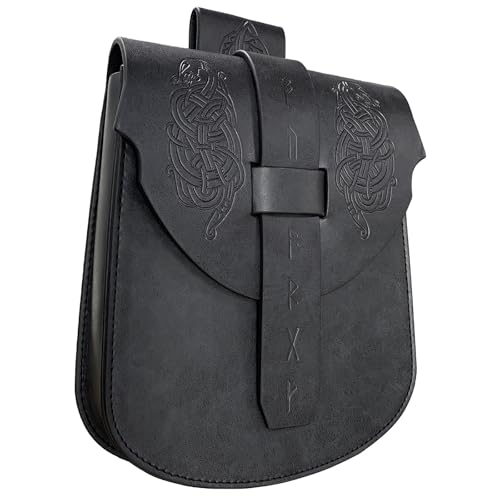 Mittelalterliche Gürteltasche aus Leder, Vintage, geprägt, Münzgeldbörse, Leder-Taillenbeutel für Männer und Frauen, Halloween, Cosplay, LARP, Münzbörse, Schwarz , Einheitsgröße, Mass Beauty von Ldabrye