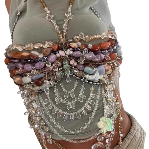 Rückenless Perlenkette BH Top Mit Schimmernden Acryl Edelsteinen Strandkleidung Körperschmuck Für Lässige Körperskette Frauen Frauen Dekoriert von Ldabrye