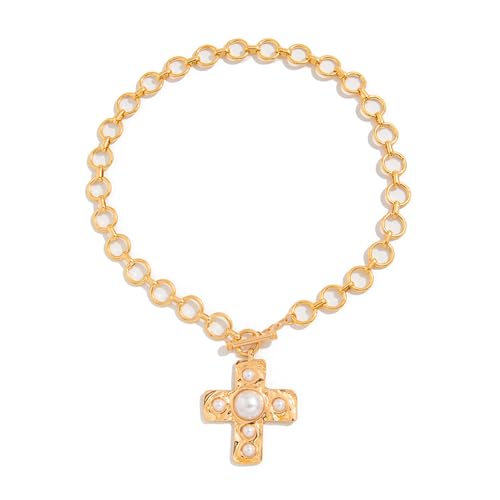 Trendy Crucifix Halskette Mit Eleganten Kunstperlen Verstellbare Länge Neckketten Leichte Frauen Schlüsselbein Kette Juwely Modern Mode Accessoire von Ldabrye