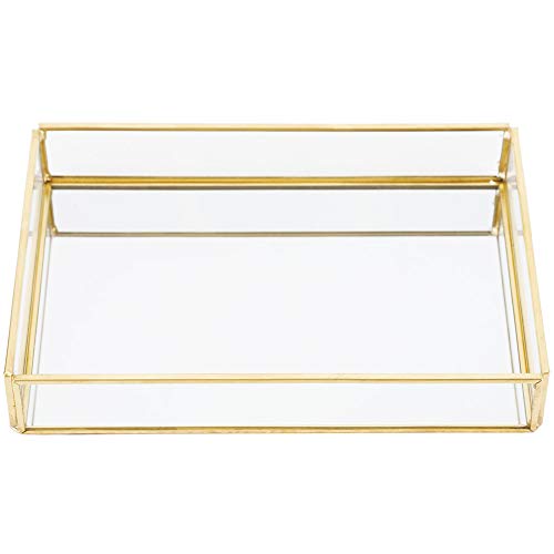 Vintage Metallglas Aufbewahrungsbox Gold Tablett Schmuck Kosmetik Display Boxen Hochwertige Messingglas Make -up -Organisator Juwely Tablett für Frauen Wohnkultur Badezimmer (Rechteckig, mittel) von Ldafava