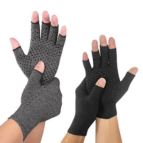 LdawyDE Arthrose Handschuhe 2 Paar Kompression Arthritis Halbfinger, Grau+Schwarz Fingerlos Für Damen/Männer - Bieten Arthritische Gelenkschmerzen Linderung von LdawyDE