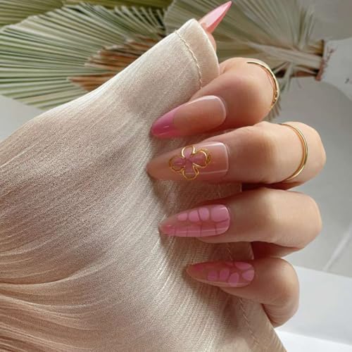 24-teiliges Mandel-Nagelset mit stilvollen 3D-Blumen-Designs, einfach anzubringen, angenehm zu tragen, für modische Frauen von Ldbuejiaja