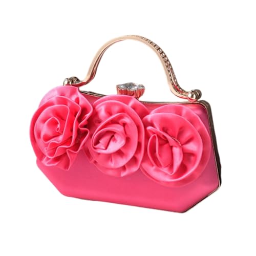 3D Floral Bag Strass Clutch Geldbörse Handtasche für Hochzeiten und Abendpartys, Hot Pink, Böhmisch von Ldbuejiaja