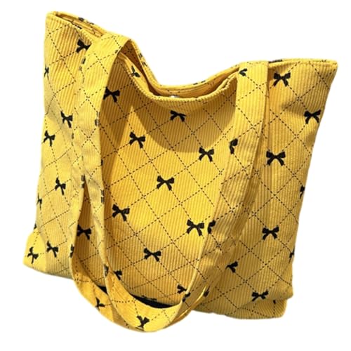 Aesthetic Cord Shopper Bag with Bowknot Print Large Capacity Shoulder Handbag Purse for Casual Travel and Shopping, Gelb, Böhmisch von Ldbuejiaja