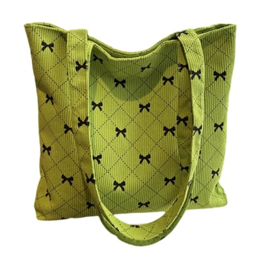 Aesthetic Cord Shopper Bag with Bowknot Print Large Capacity Shoulder Handbag Purse for Casual Travel and Shopping, Grün, Bohemian-Stil von Ldbuejiaja